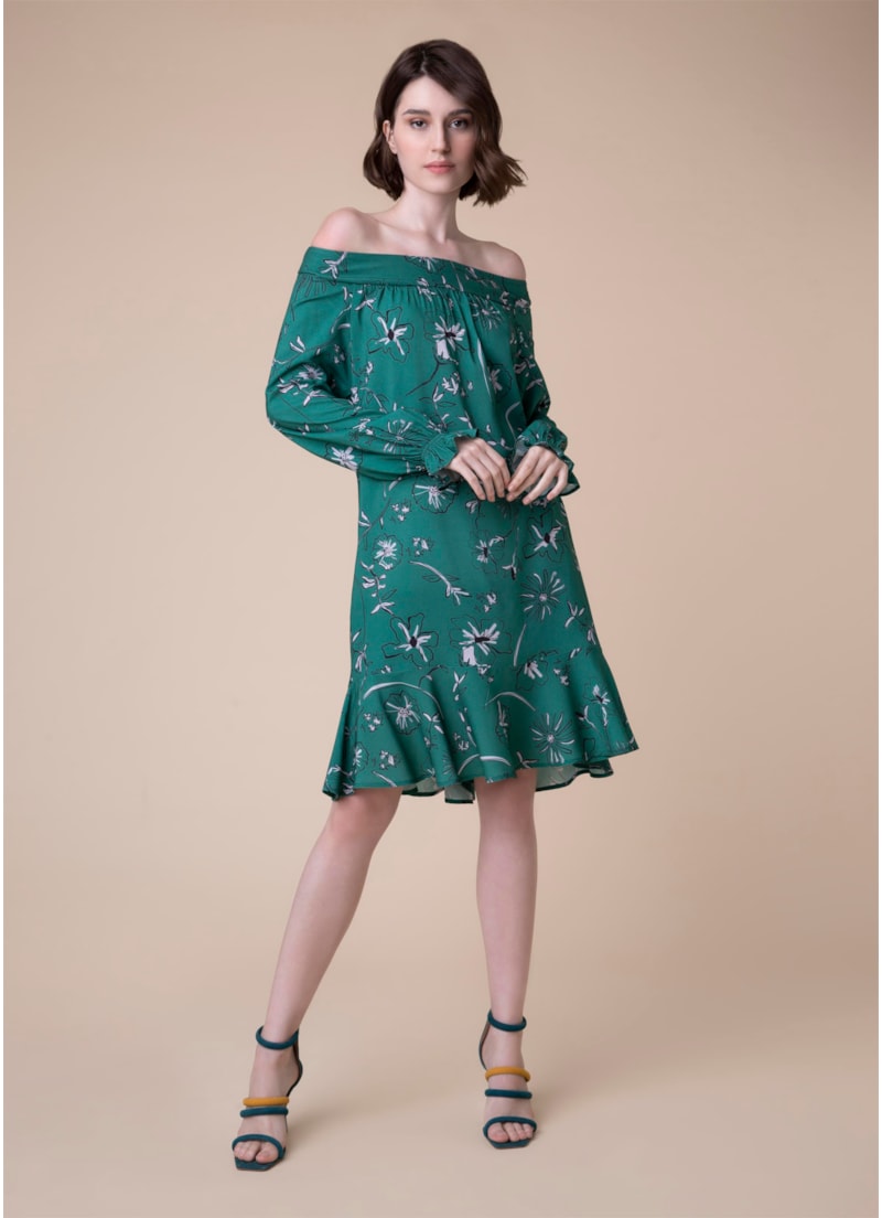Vestido Curto Ombro a Ombro Flower Estampado