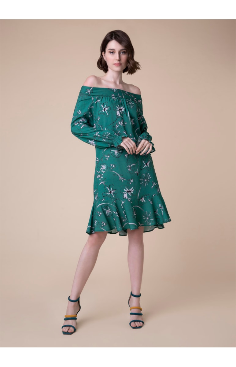 Vestido Curto Ombro a Ombro Flower Estampado