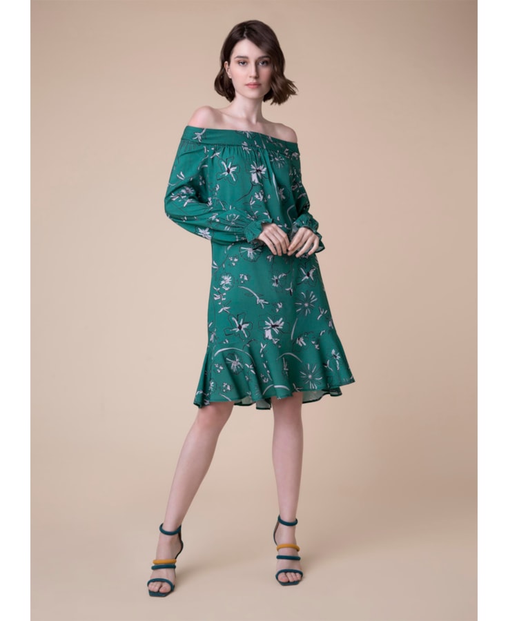 Vestido Curto Ombro a Ombro Flower Estampado