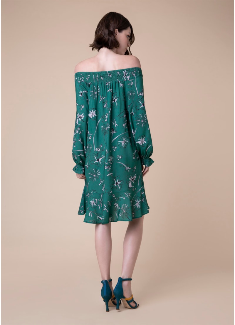 Vestido Curto Ombro a Ombro Flower Estampado