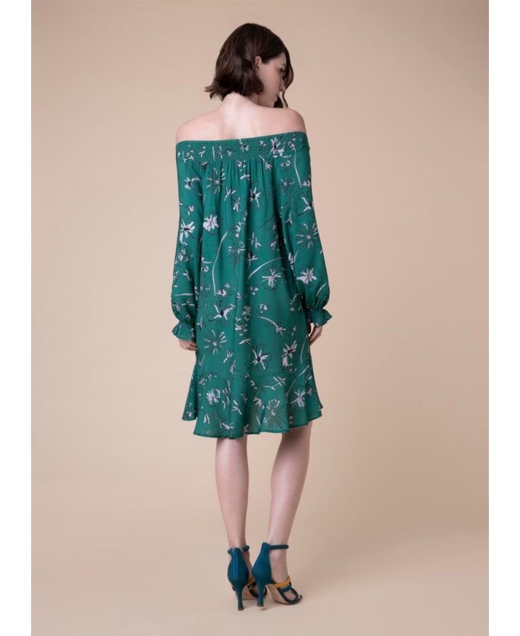 Vestido Curto Ombro a Ombro Flower Estampado