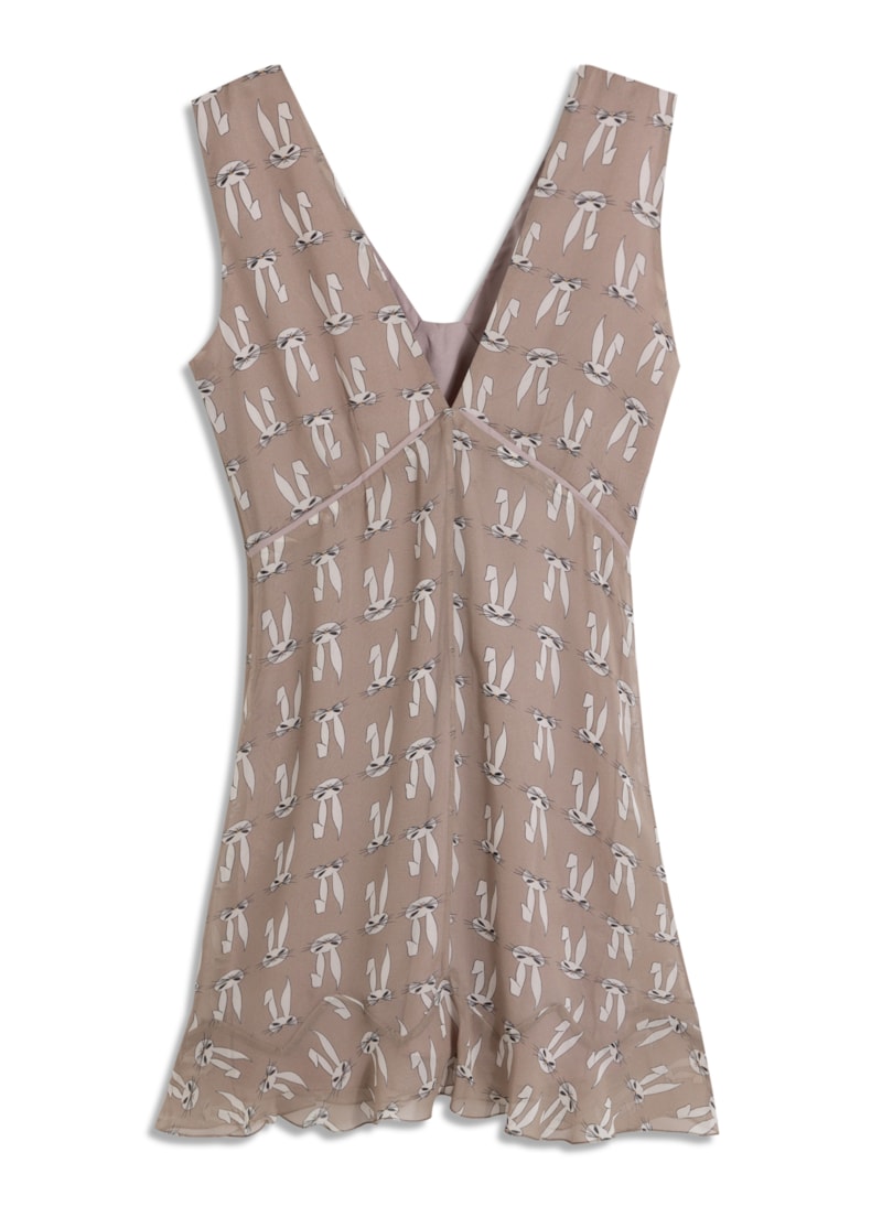 Vestido Curto Seda Estampa Coelho Mouse