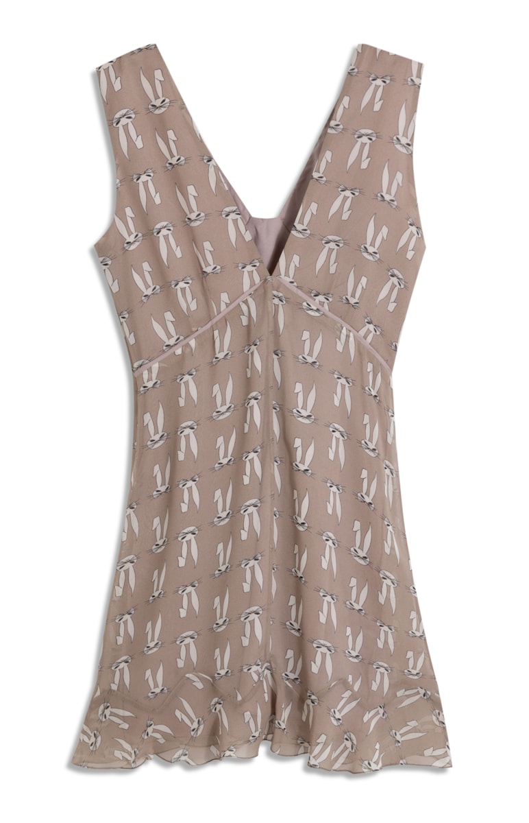 Vestido Curto Seda Estampa Coelho Mouse