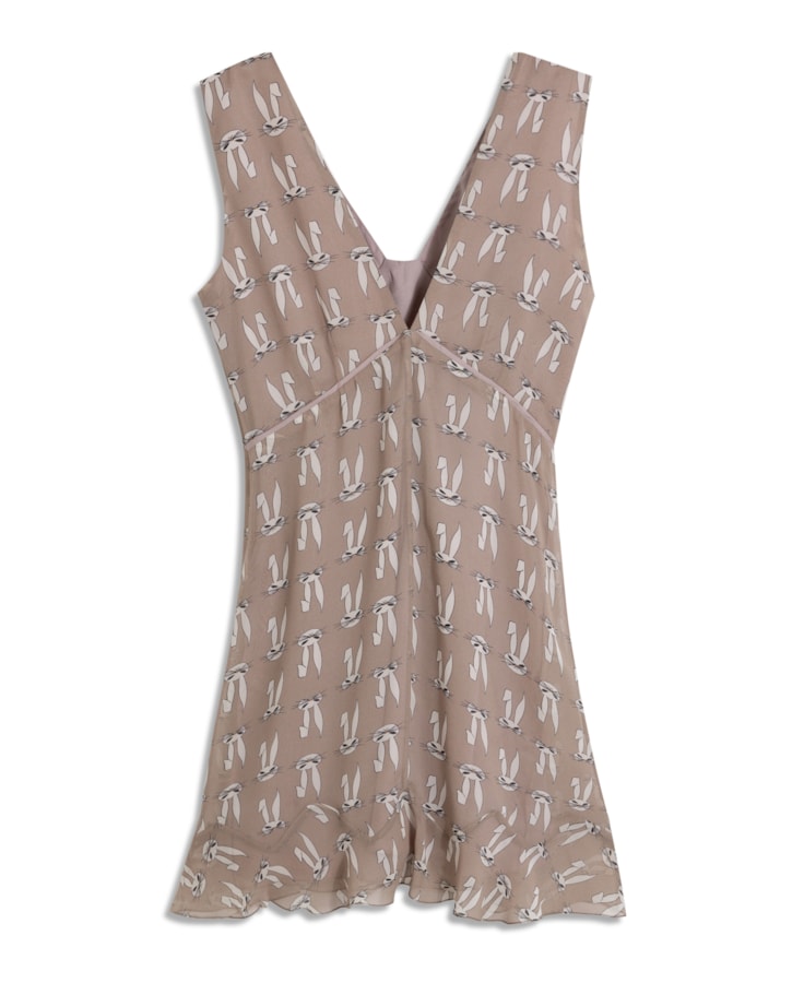 Vestido Curto Seda Estampa Coelho Mouse