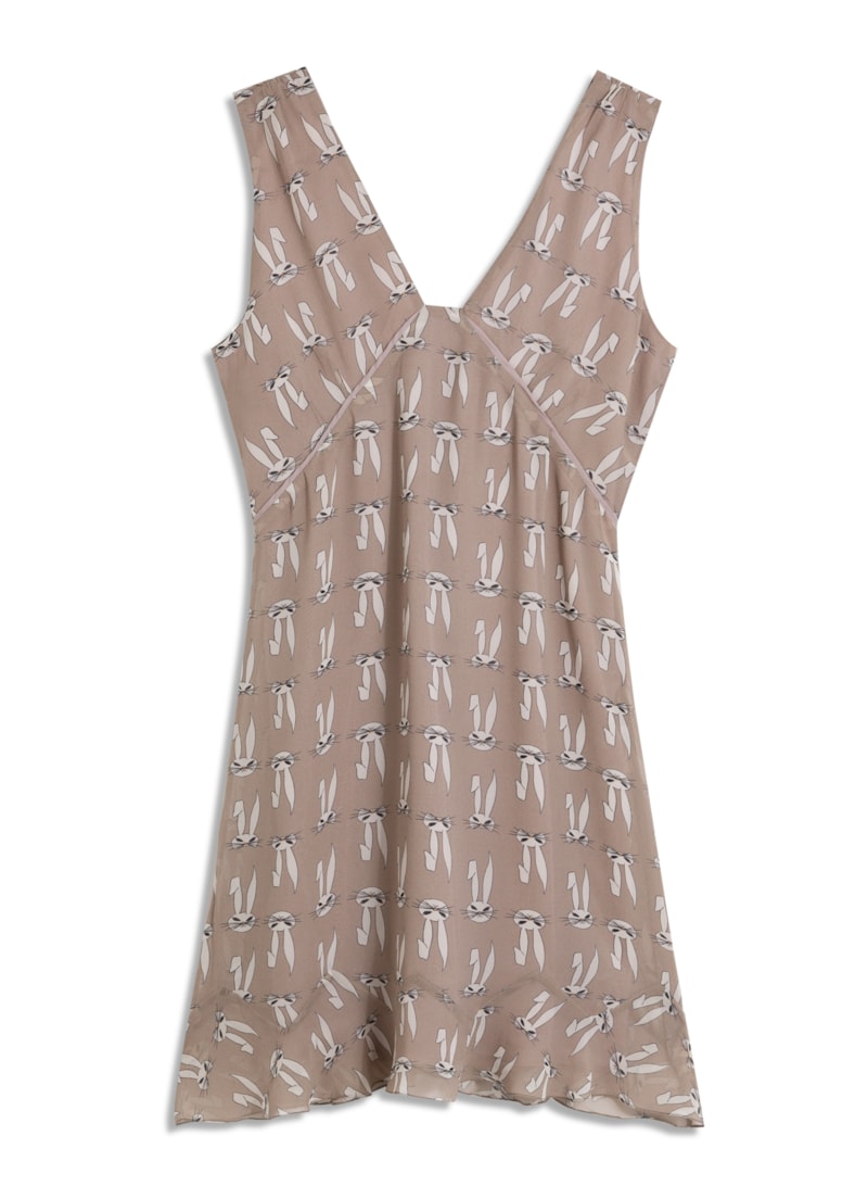 Vestido Curto Seda Estampa Coelho Mouse