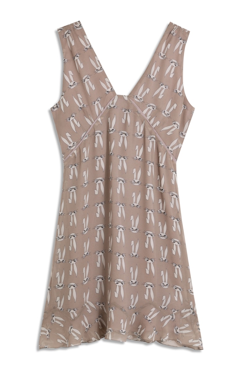 Vestido Curto Seda Estampa Coelho Mouse