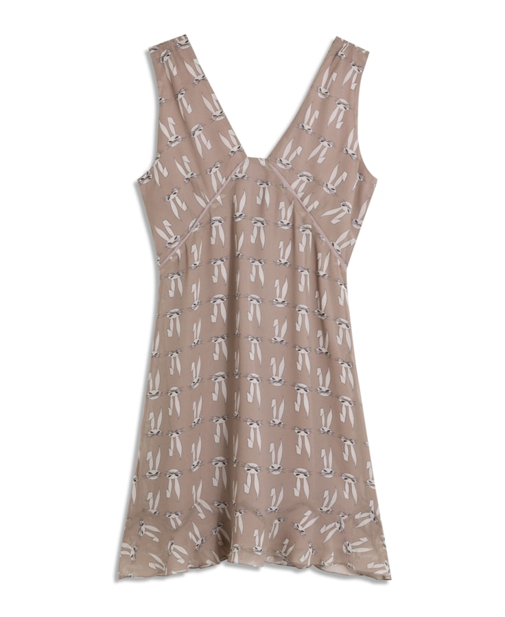 Vestido Curto Seda Estampa Coelho Mouse