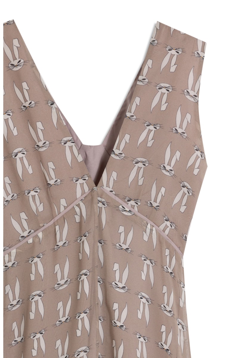 Vestido Curto Seda Estampa Coelho Mouse