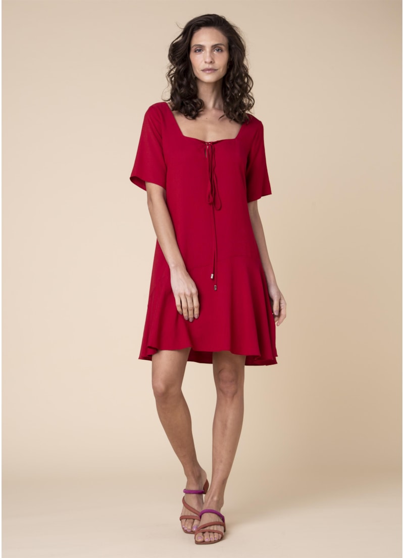 Vestido Decote Quadrado Rolote Vermelho