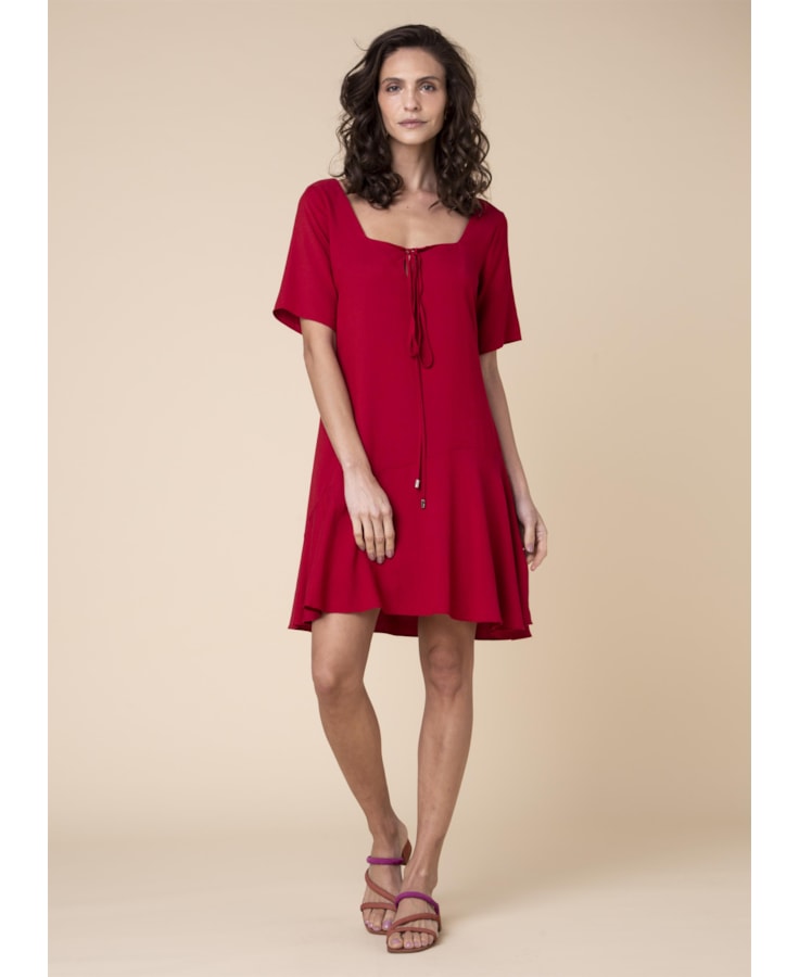 Vestido Decote Quadrado Rolote Vermelho