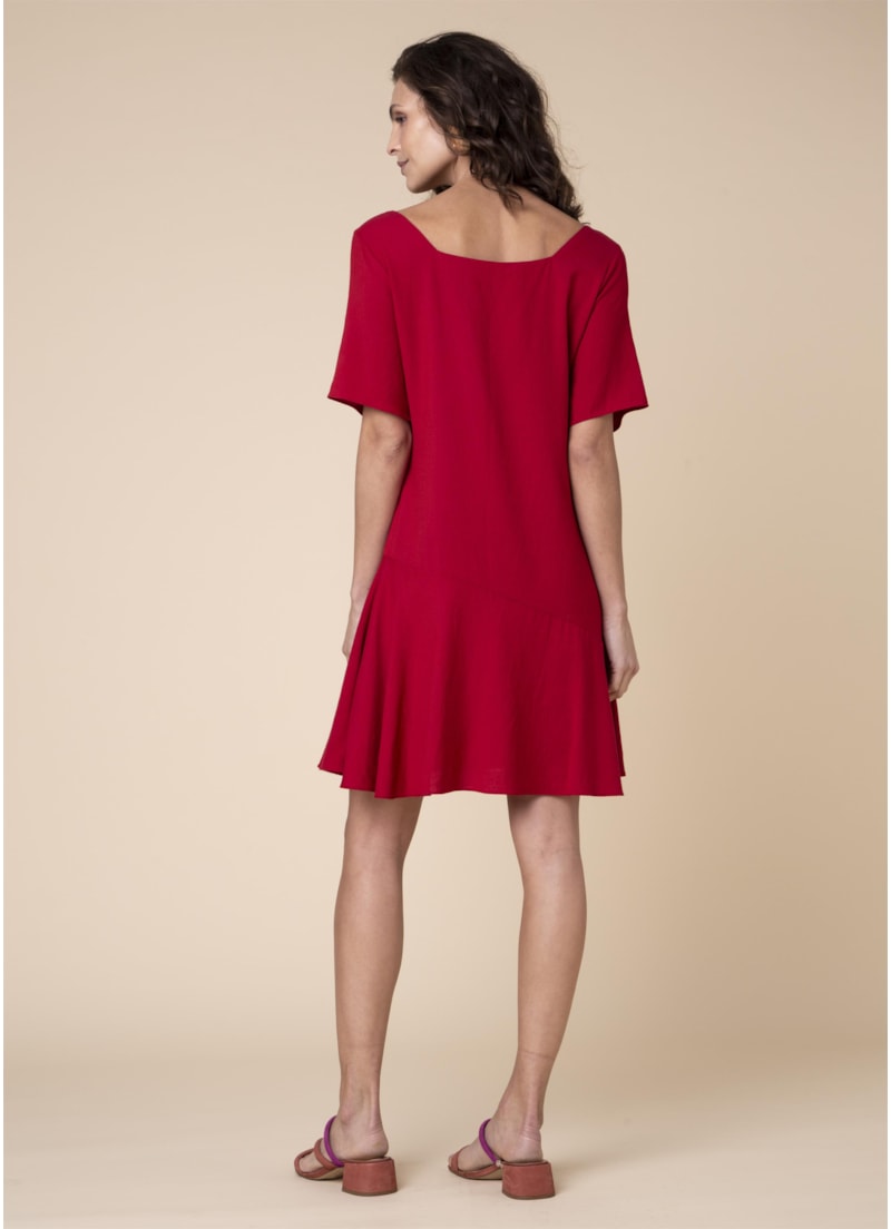 Vestido Decote Quadrado Rolote Vermelho
