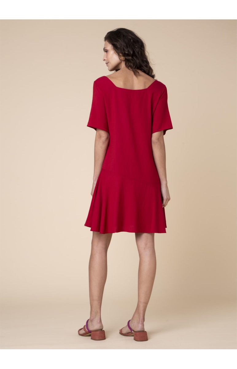 Vestido Decote Quadrado Rolote Vermelho