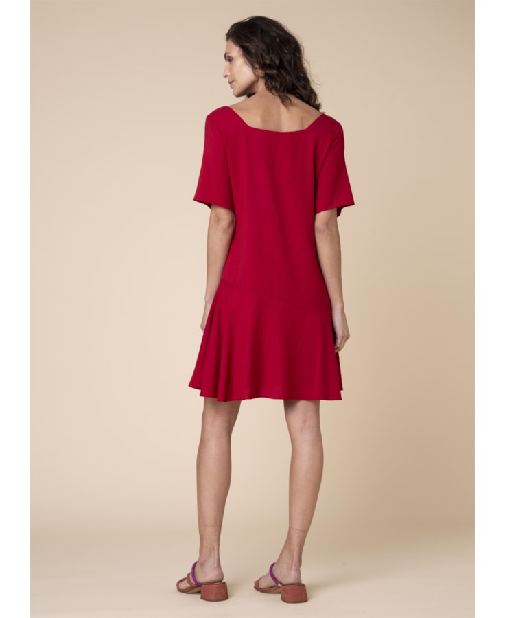 Vestido Decote Quadrado Rolote Vermelho