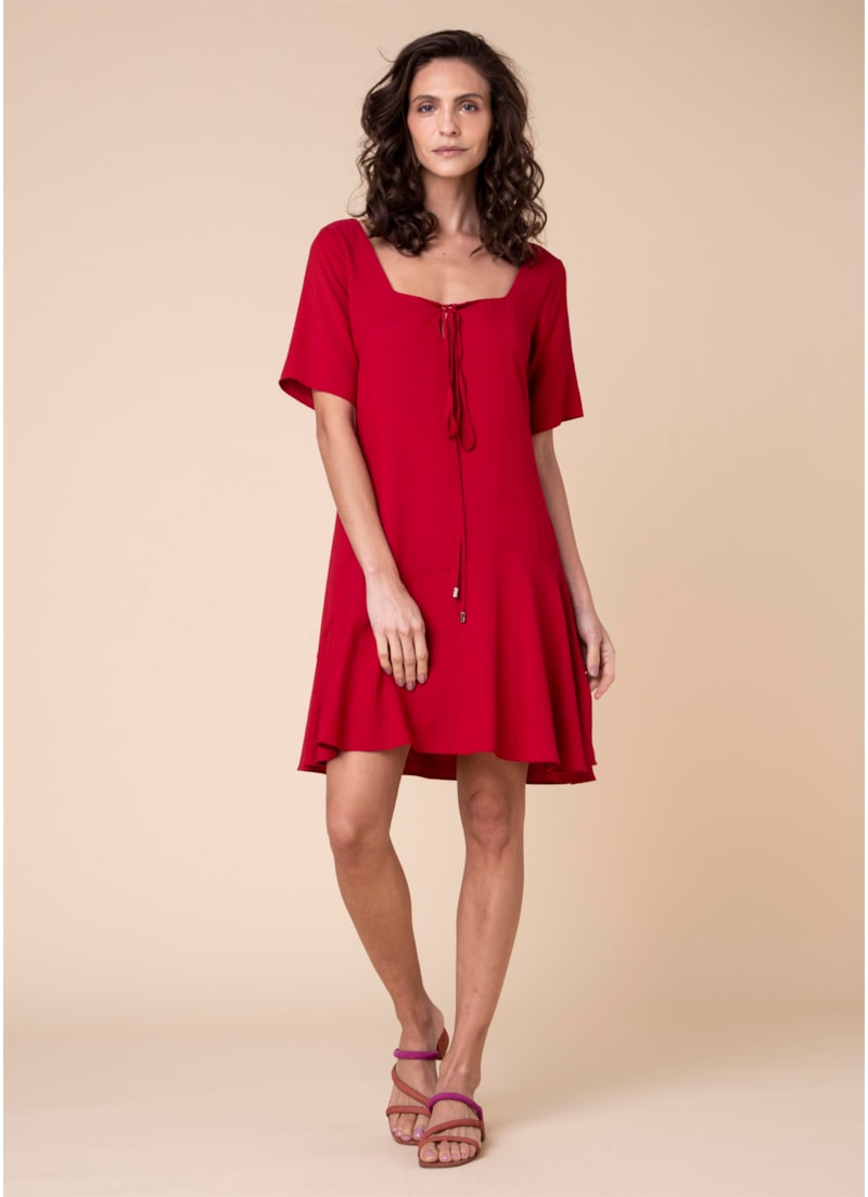 Vestido Decote Quadrado Rolote Vermelho