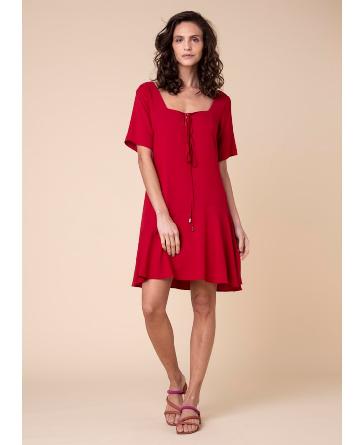 Vestido Decote Quadrado Rolote Vermelho