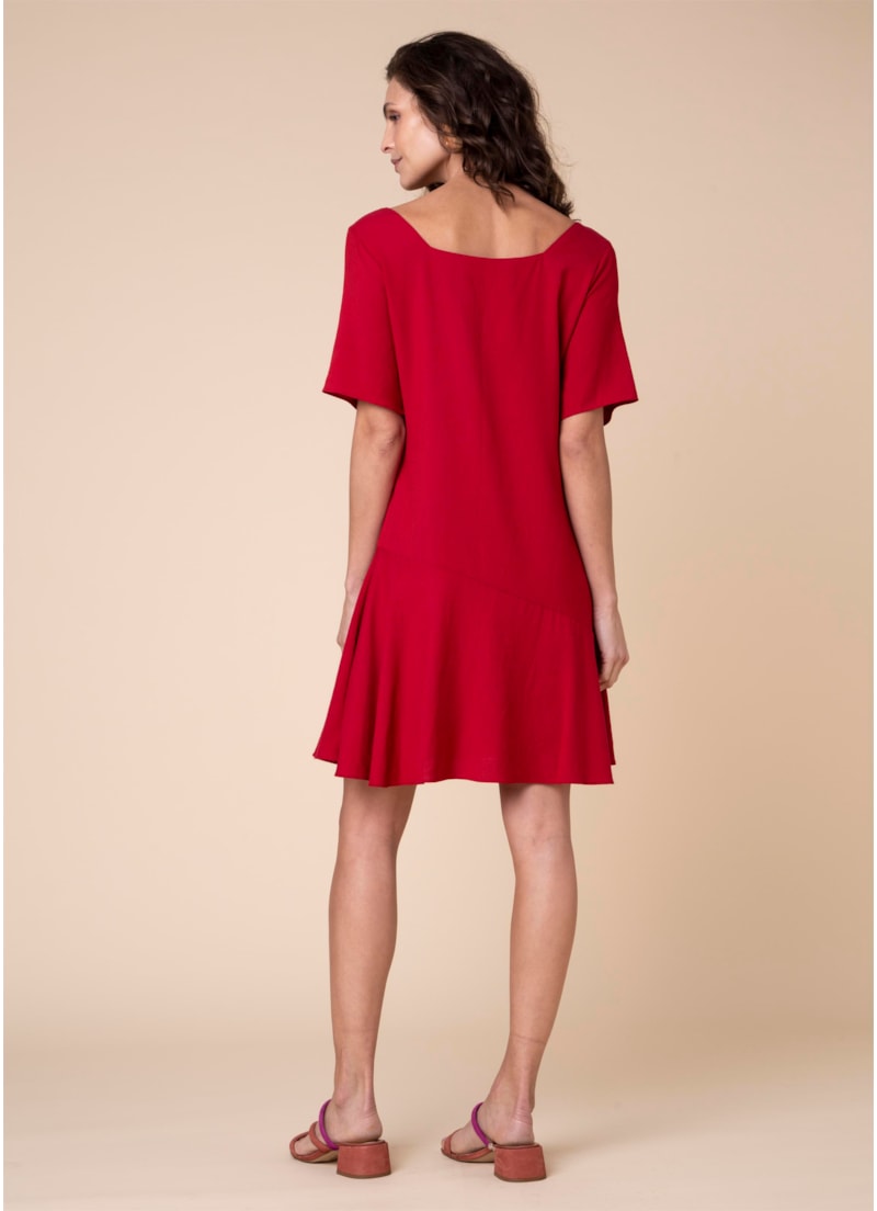 Vestido Decote Quadrado Rolote Vermelho