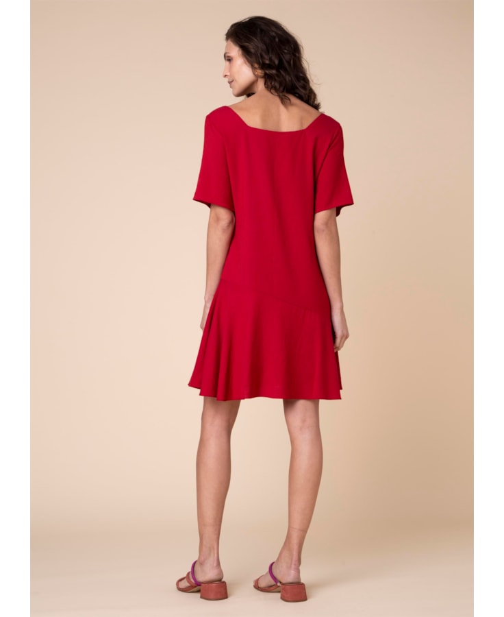 Vestido Decote Quadrado Rolote Vermelho
