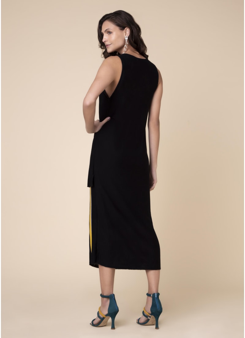 Vestido Duplo Listrado Preto