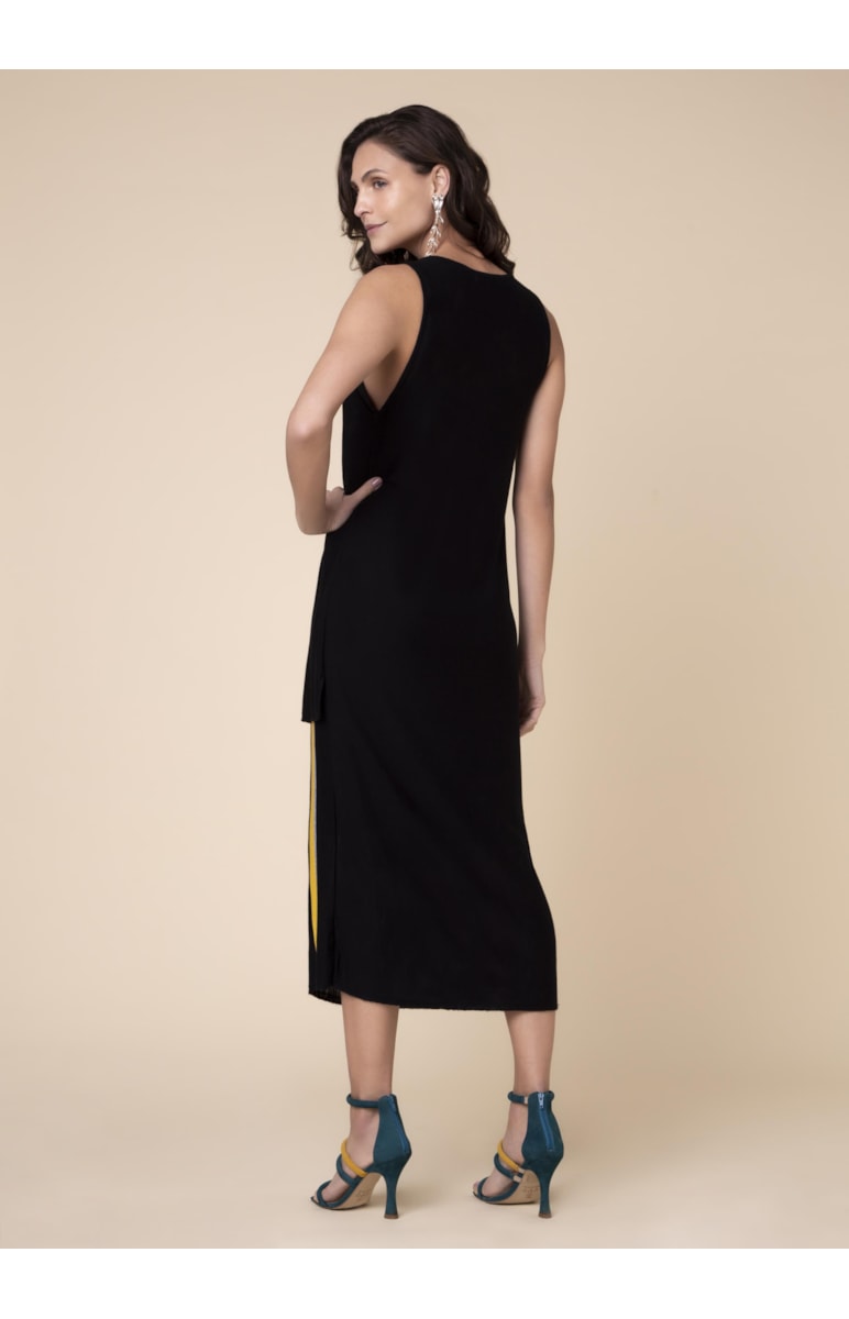 Vestido Duplo Listrado Preto