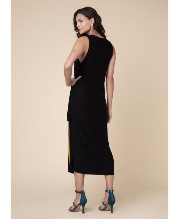 Vestido Duplo Listrado Preto