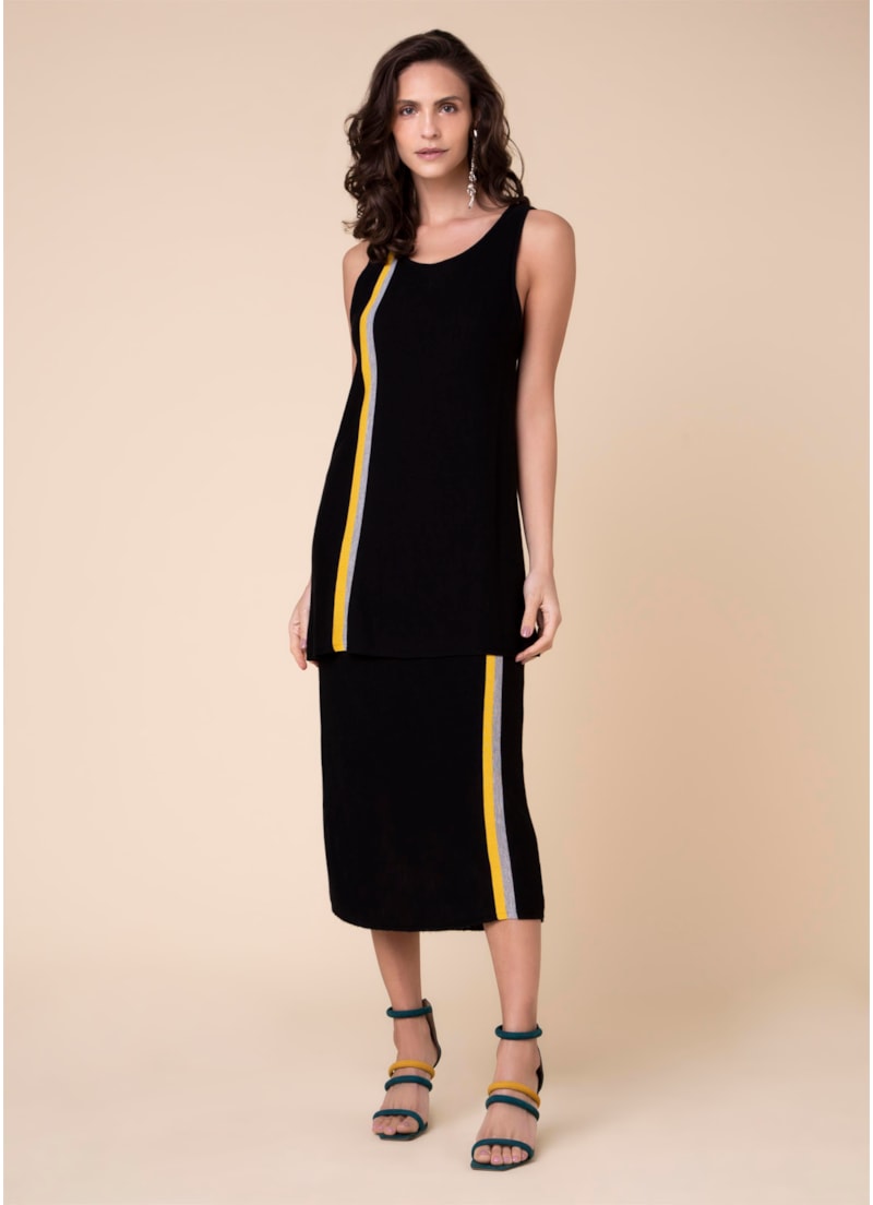 Vestido Duplo Listrado Preto