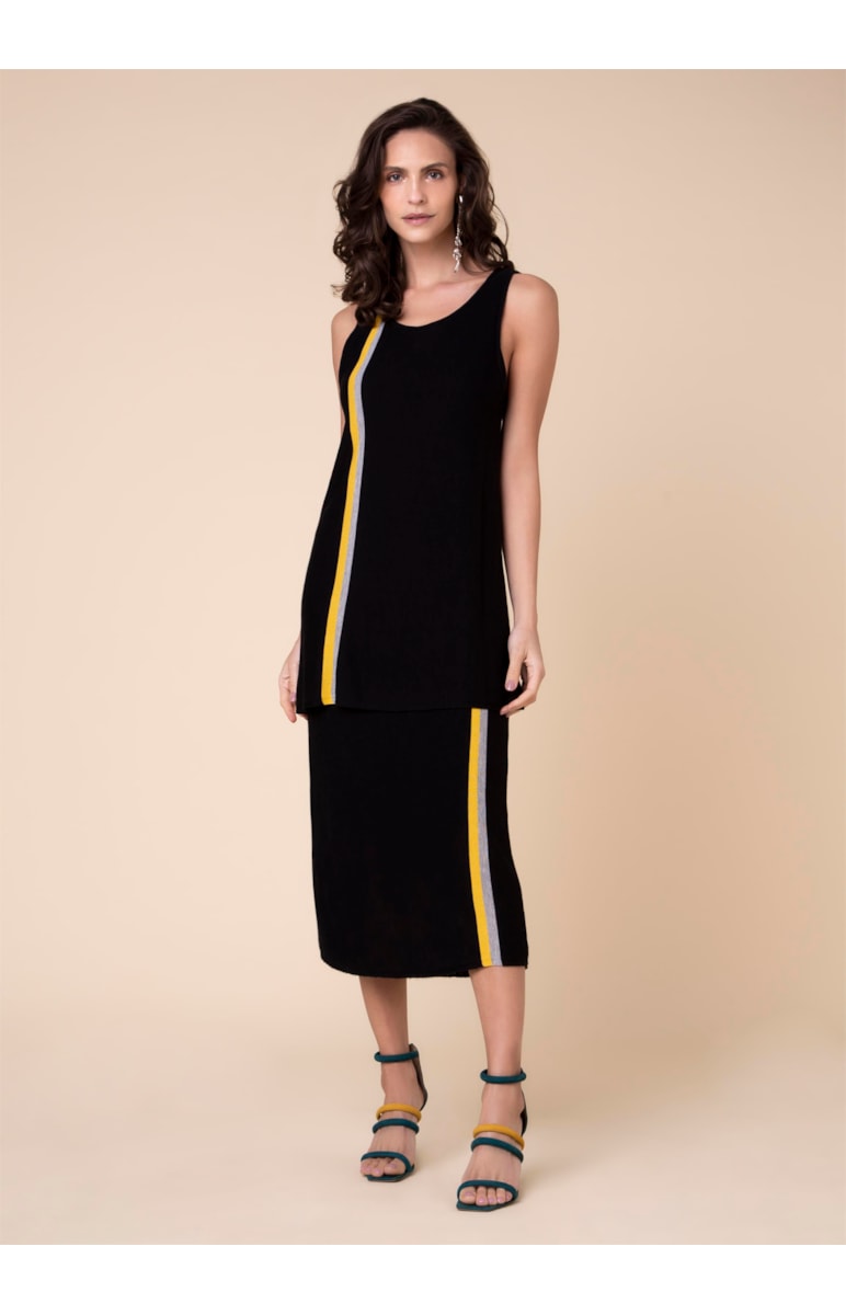 Vestido Duplo Listrado Preto