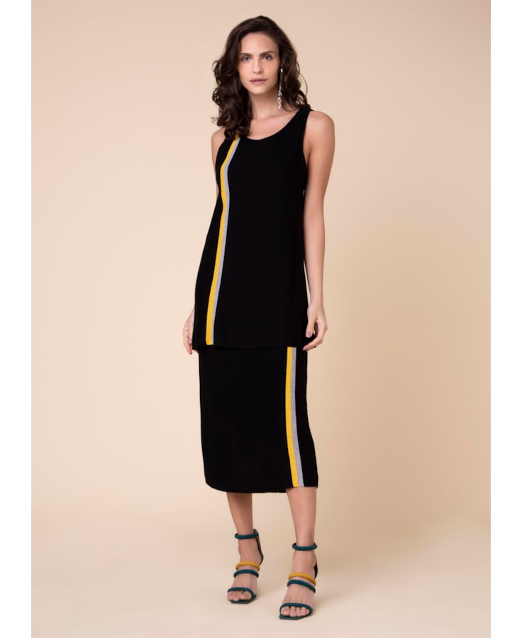 Vestido Duplo Listrado Preto