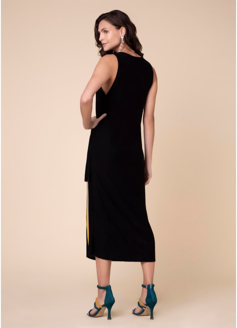 Vestido Duplo Listrado Preto