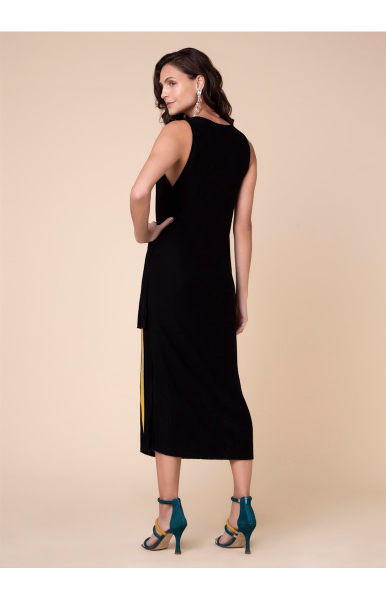 Vestido Duplo Listrado Preto