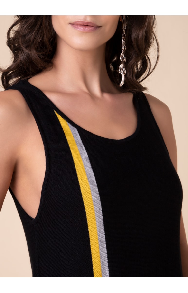 Vestido Duplo Listrado Preto