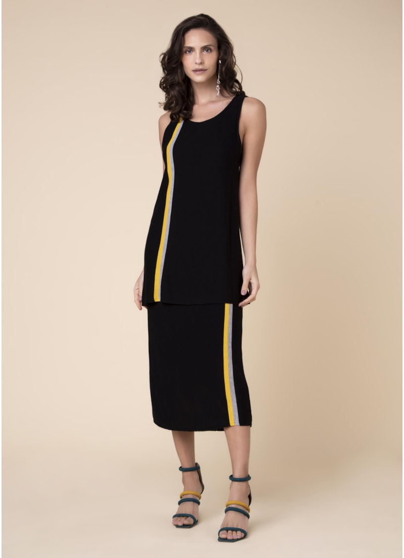 Vestido Duplo Listrado Preto
