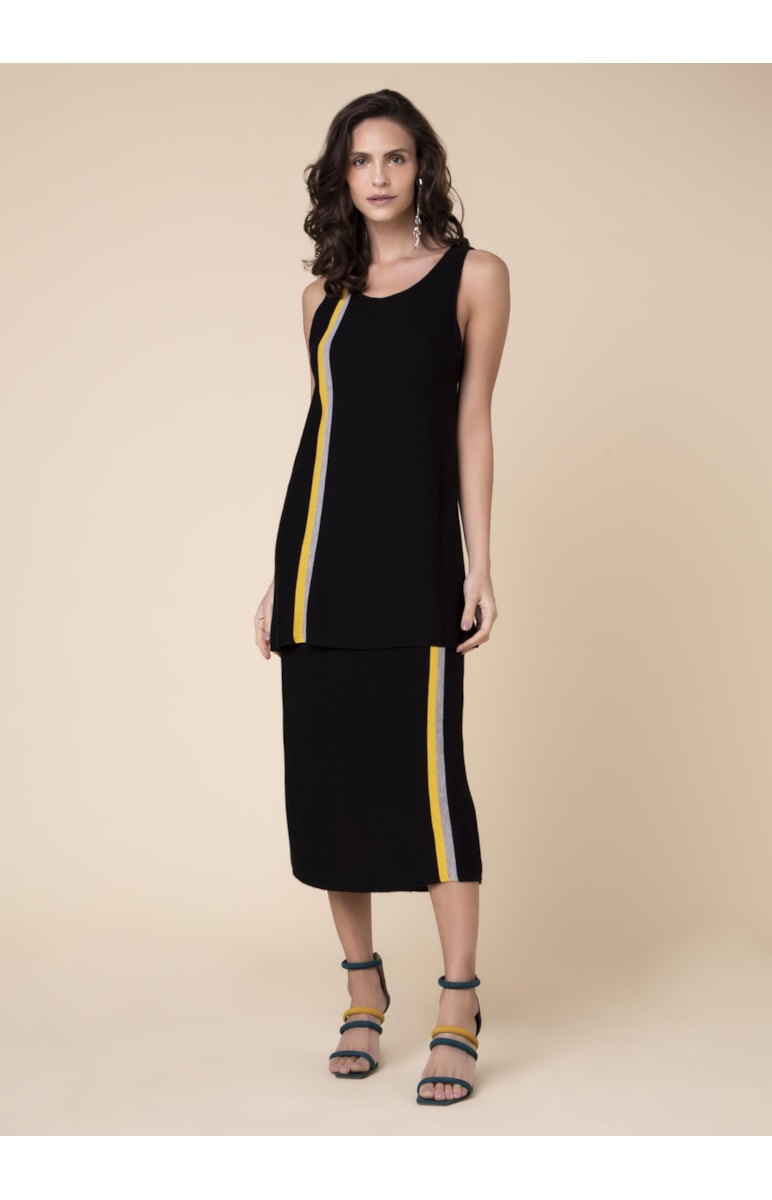 Vestido Duplo Listrado Preto
