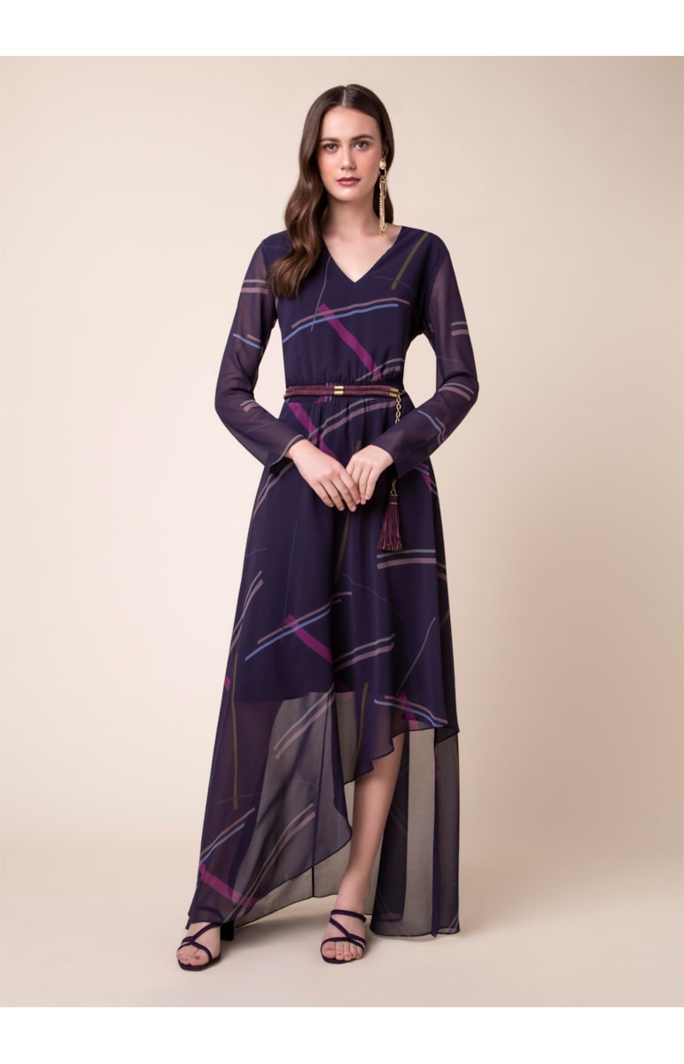 Vestido Eletric Stripes Est. Fundo Berinjela