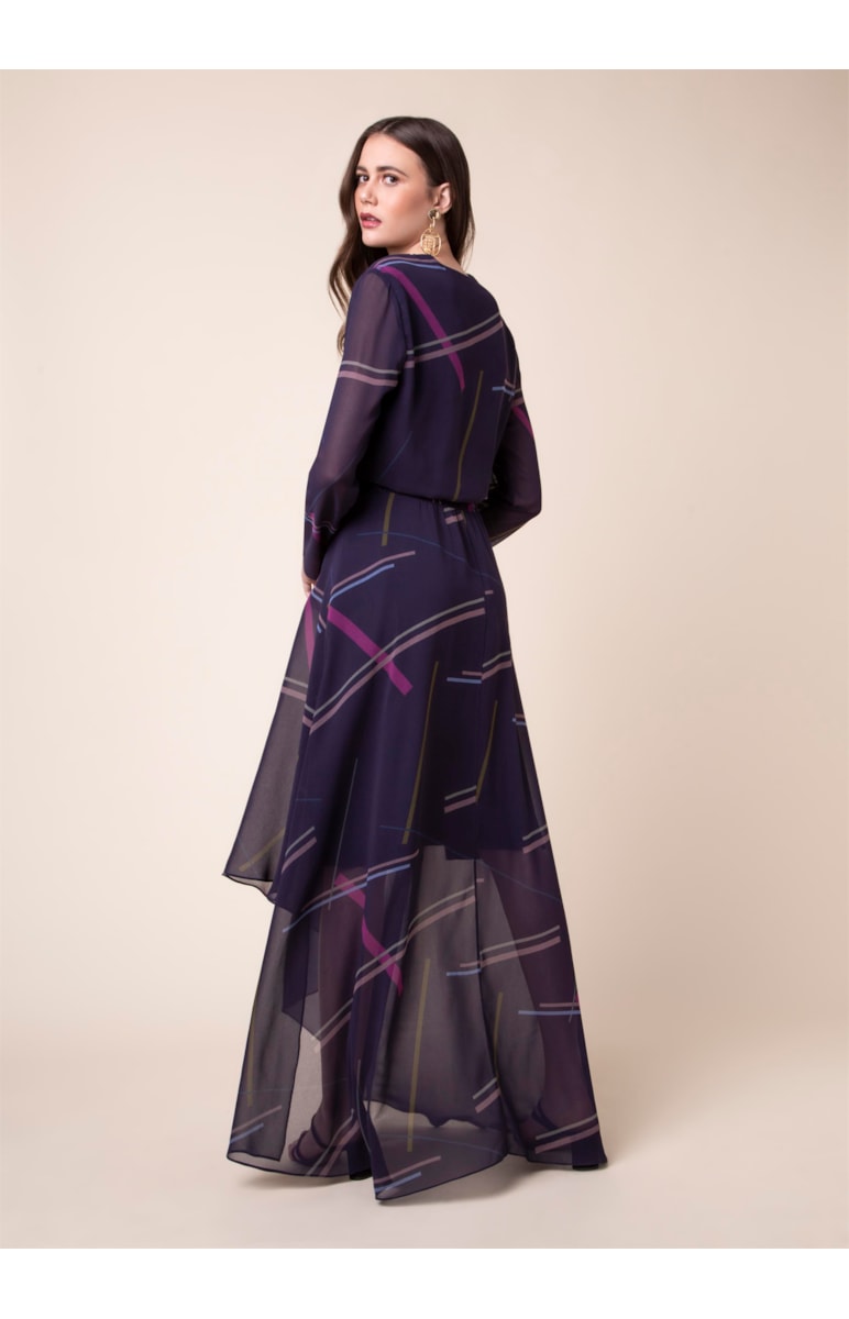 Vestido Eletric Stripes Est. Fundo Berinjela