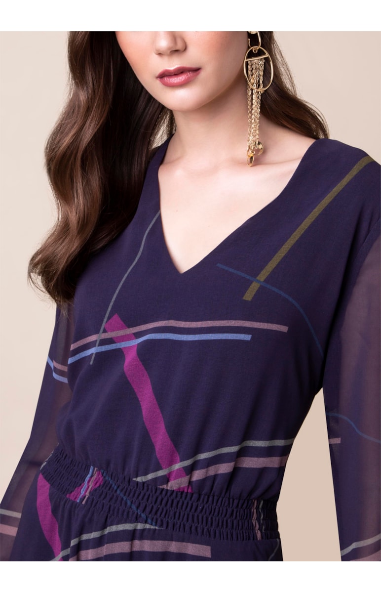 Vestido Eletric Stripes Est. Fundo Berinjela