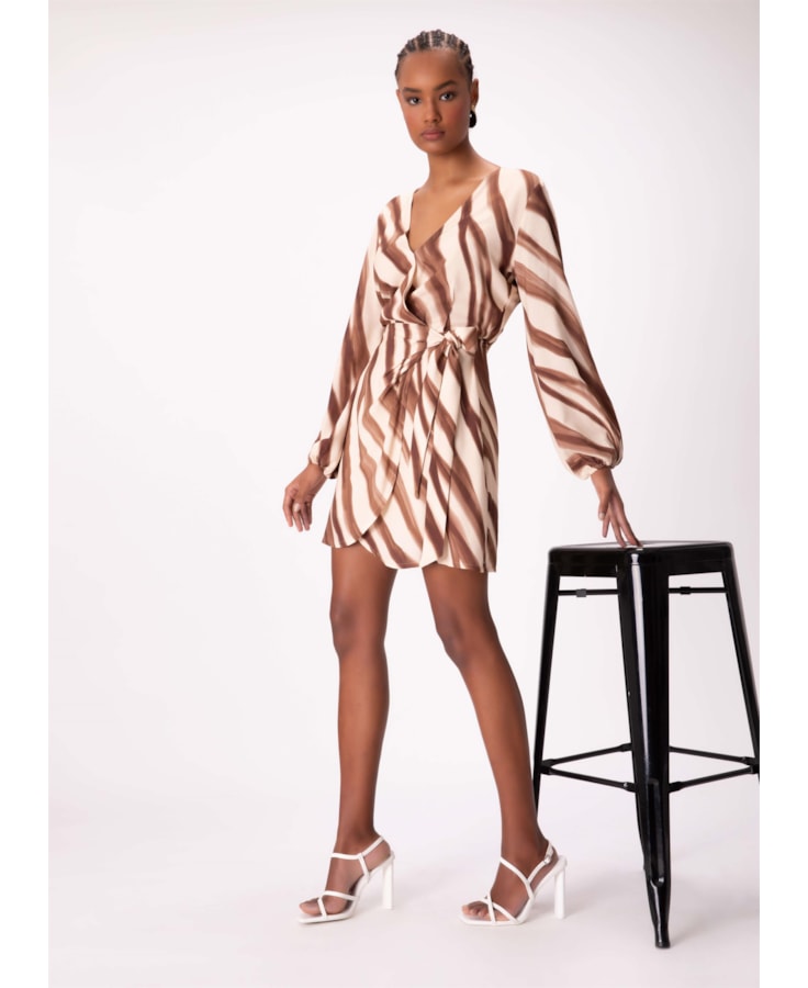 Vestido Estampa Savana Curto Transpassad Marrom