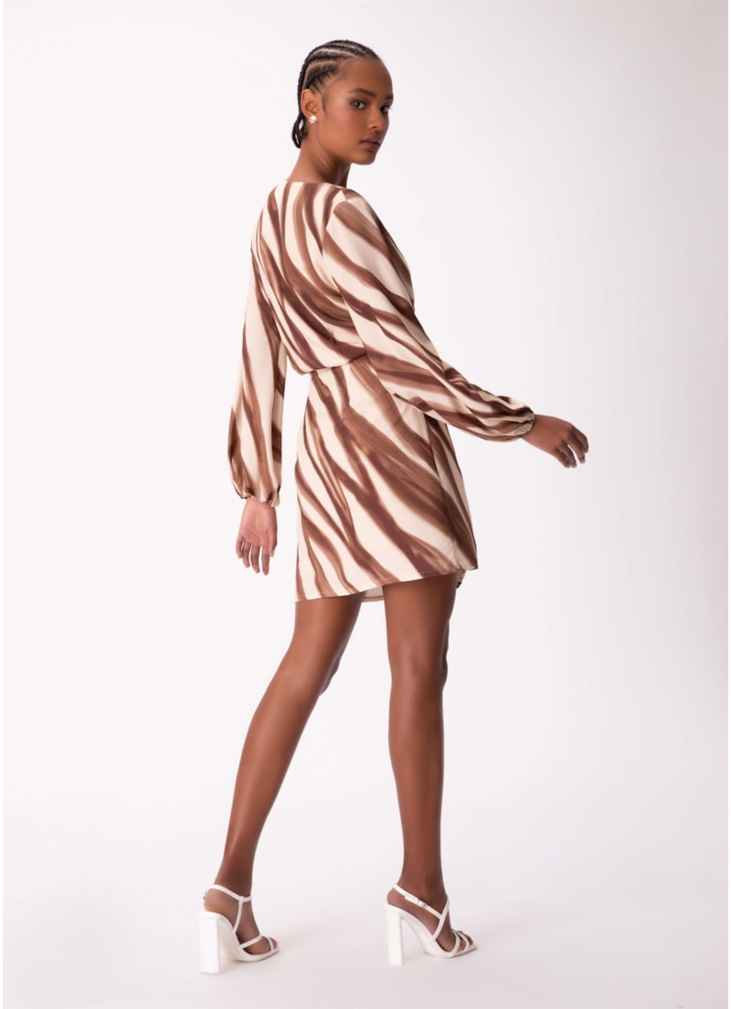 Vestido Estampa Savana Curto Transpassad Marrom