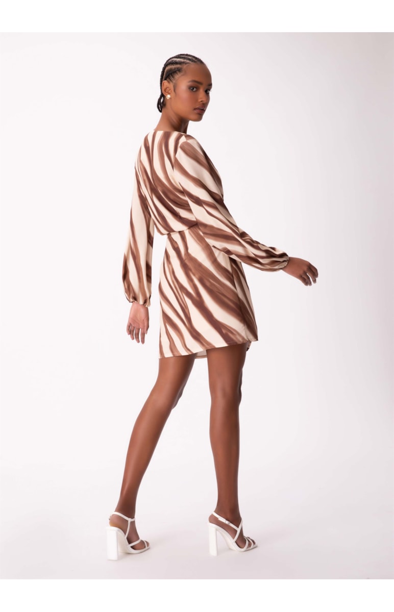 Vestido Estampa Savana Curto Transpassad Marrom