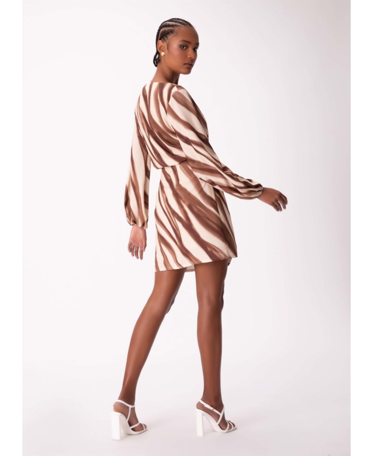 Vestido Estampa Savana Curto Transpassad Marrom