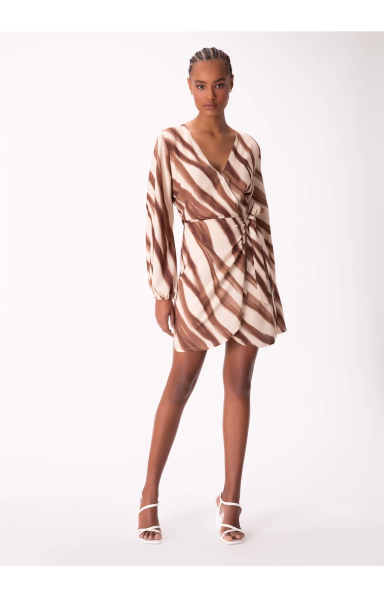 Vestido Estampa Savana Curto Transpassad Marrom