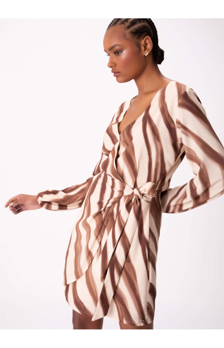Vestido Estampa Savana Curto Transpassad Marrom