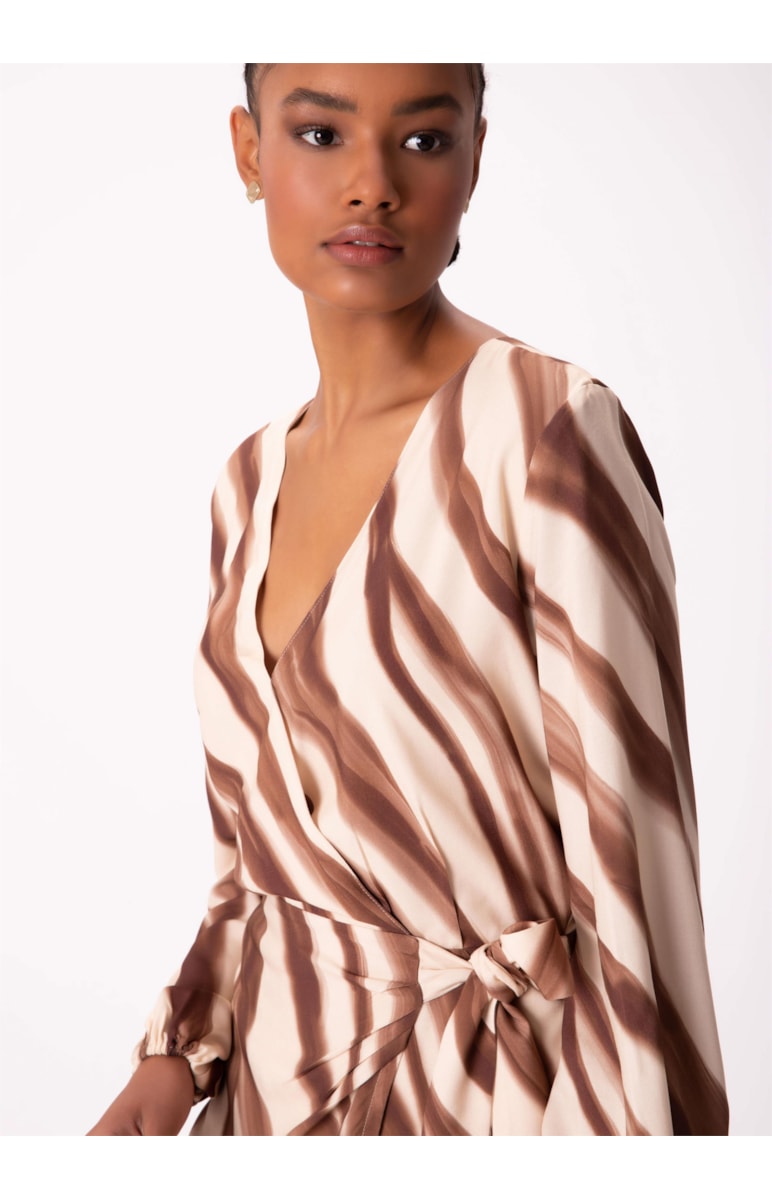 Vestido Estampa Savana Curto Transpassad Marrom