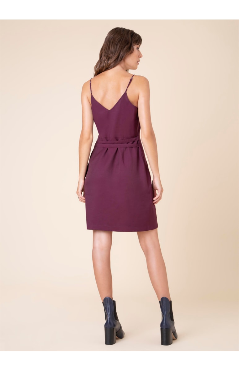 Vestido Faixas Fivela Bordeaux