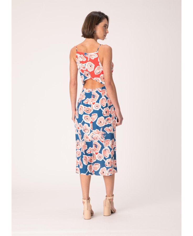 Vestido Flores Recortes Patch Estampado