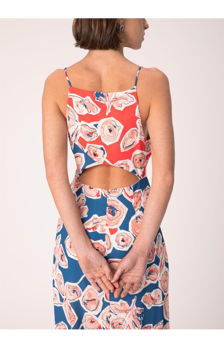Vestido Flores Recortes Patch Estampado