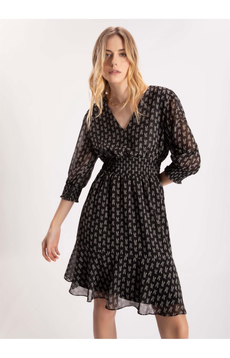 Vestido Graphic Prints Lastex Preto