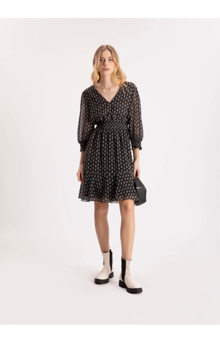 Vestido Graphic Prints Lastex Preto