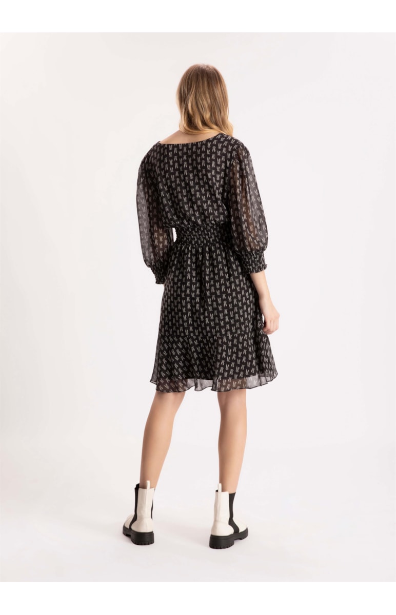 Vestido Graphic Prints Lastex Preto
