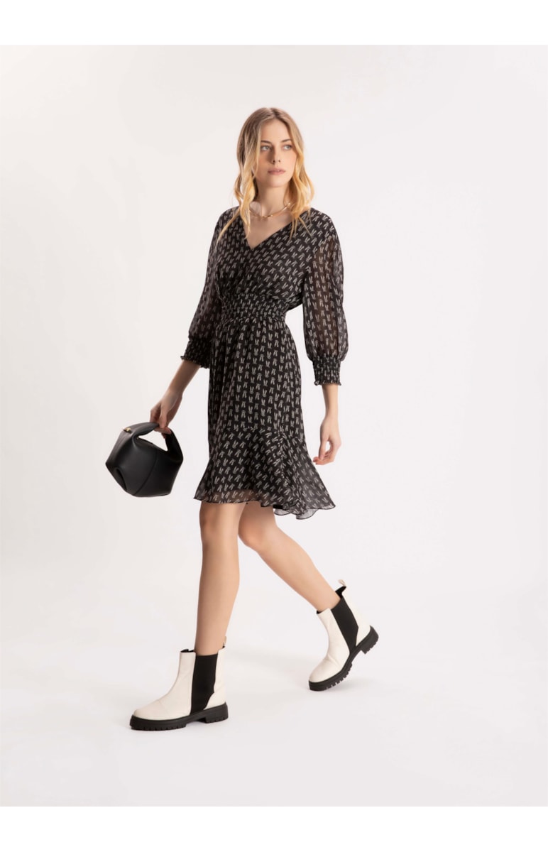 Vestido Graphic Prints Lastex Preto
