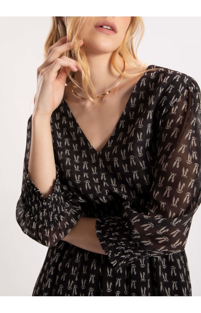Vestido Graphic Prints Lastex Preto